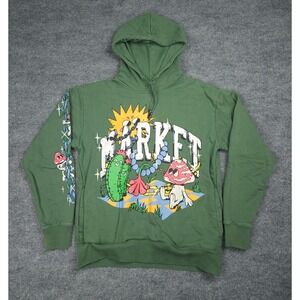Market Studios Hoodie Women's Medium Green Fantasy Farm Graphic Street Shrooms
